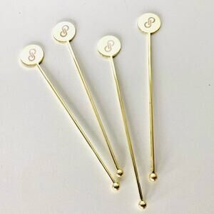 NEW POSHMARK Gold Logo Circle Disc Cocktail Stir Stick Stirrer Barware Set 4